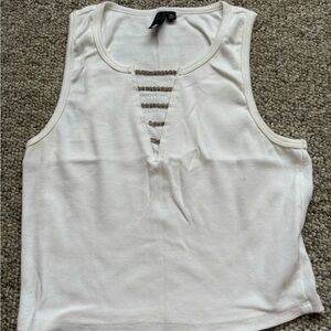 White Tank Top with Beaded Detail